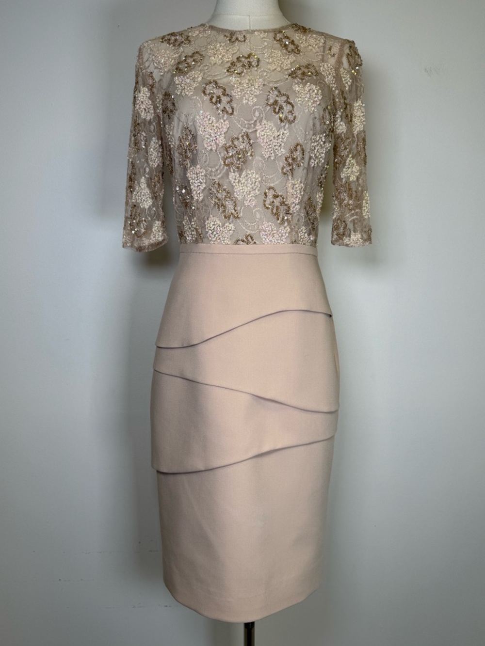 Embellished Lace & Ponte Sheath Dress in Blush